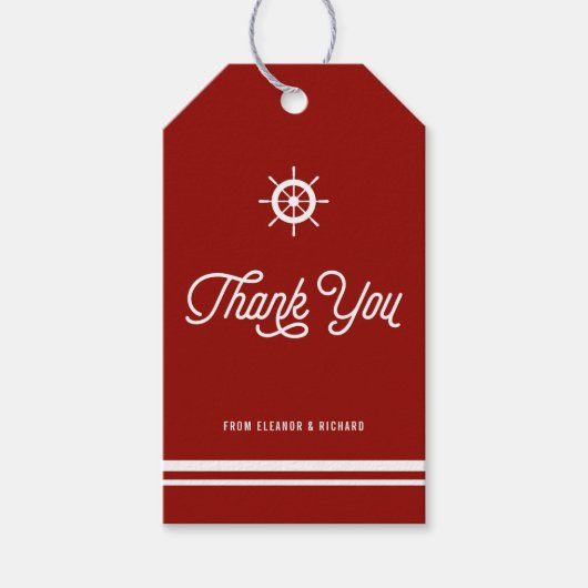 Red Nautical Thank You Script met Helm Cadeaulabel (Voorkant)