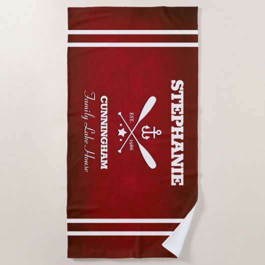 Red Nautical Theme Striped Beach Towel Strandlaken (Voorkant)