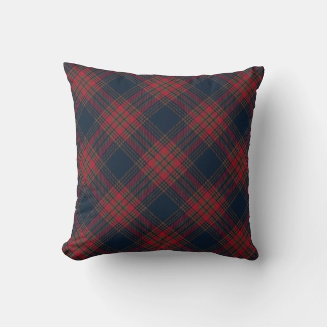 Red Navy Blue Argyle Tartan Patroon Kussen (Voorkant)
