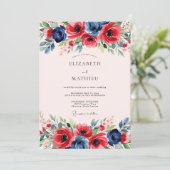 Red Navy Blue Dynamic Spring Wedding Kaart (Staand voorkant)