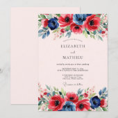 Red Navy Blue Dynamic Spring Wedding Kaart (Voorkant / Achterkant)