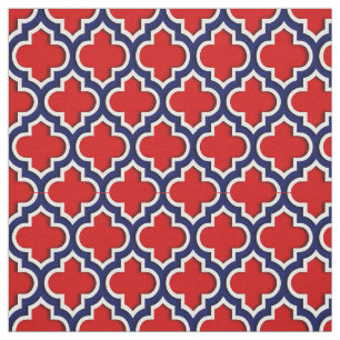 Red, Navy Blue Moroccan Quatrefoil #5DS Stof