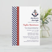 Red Navy Blue Nautical Bridal Shower Invitations Kaart (Staand voorkant)