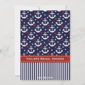 Red Navy Blue Nautical Bridal Shower Invitations Kaart (Achterkant)