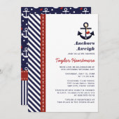 Red Navy Blue Nautical Bridal Shower Invitations Kaart (Voorkant / Achterkant)