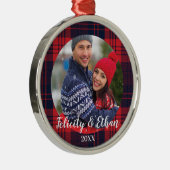 Red & Navy Blue Pset Lumberjack Holiday Kerstmis Metalen Ornament (Rechts)