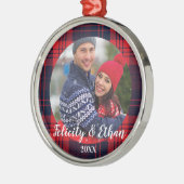 Red & Navy Blue Pset Lumberjack Holiday Kerstmis Metalen Ornament (Links)