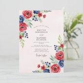 Red Navy Blue Watercolor Summer Wedding Kaart (Staand voorkant)