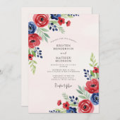 Red Navy Blue Watercolor Summer Wedding Kaart (Voorkant / Achterkant)