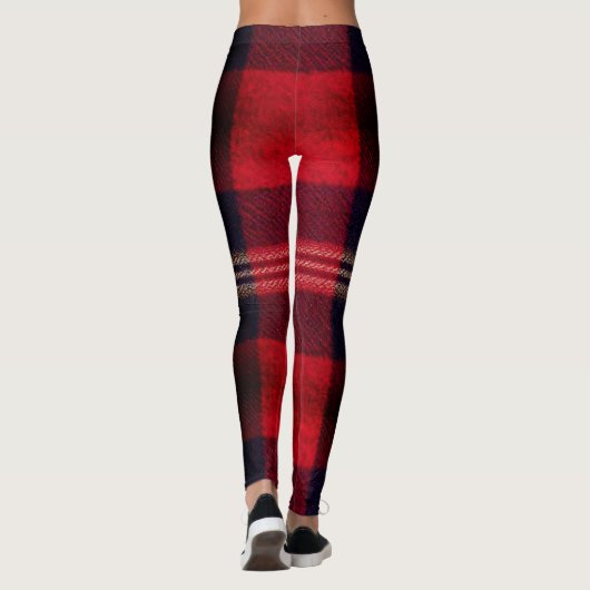 Red Navy Buffalo Plaid Flannel Tartan Leggings (Achterkant)