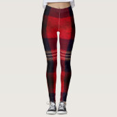 Red Navy Buffalo Plaid Flannel Tartan Leggings (Voorkant)