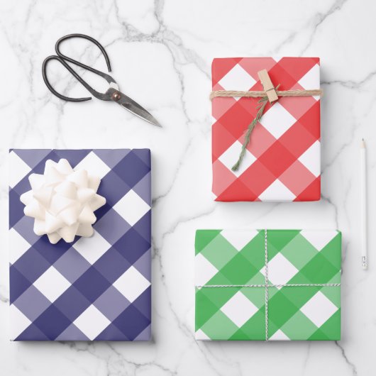 Red Navy Green Big Gingham Gift Wrap Sheets Inpakpapier Vel (Voorkant)