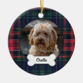 Red Navy Plaid Custom Pet Puppy Dog Foto Keramisch Ornament (Voorkant)