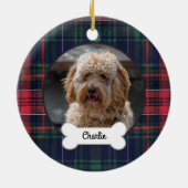 Red Navy Plaid Custom Pet Puppy Dog Foto Keramisch Ornament (Achterkant)