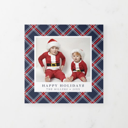 Red Navy Pset-kerstdrievoudig fotokaart Drieluik Wenskaart (Cover)