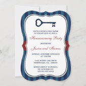Red & Navy Stripe Heart Key New Home Housewarming Kaart (Voorkant)