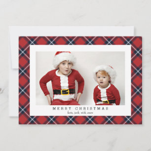 Red Navy Tartan Photo Card voor kerstFeestdagen Feestdagenkaart