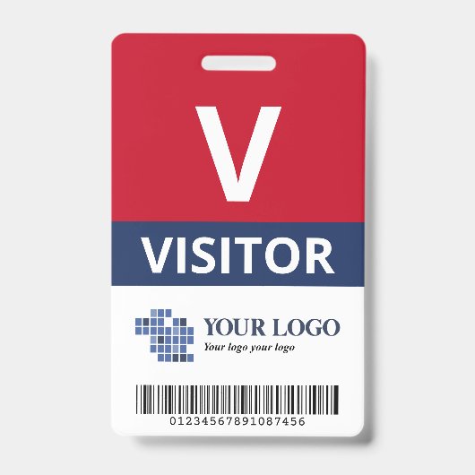 Red Navy Voeg uw Logo & barcode bezoeker toe Badge (Voorzijde)