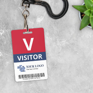 Red Navy Voeg uw Logo & barcode bezoeker toe Badge