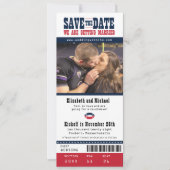 Red Navy Wedding Save the Date Football Ticket (Voorkant)