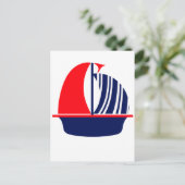 Red Navy White Sail Boat Briefkaart (Staand voorkant)