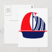 Red Navy White Sail Boat Briefkaart (Voorkant / Achterkant)