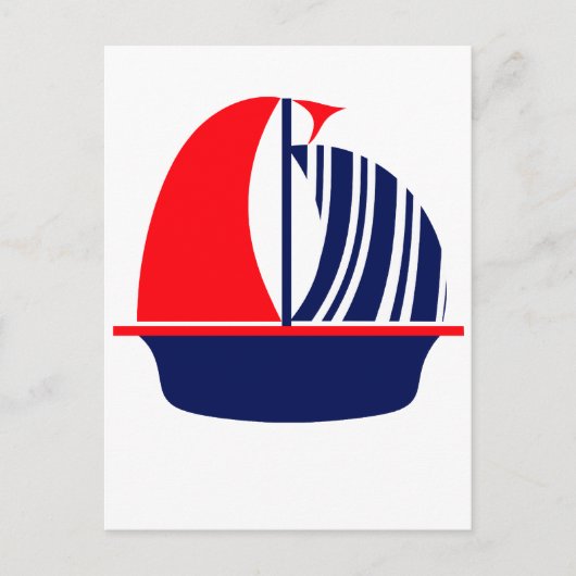 Red Navy White Sail Boat Briefkaart (Voorkant)