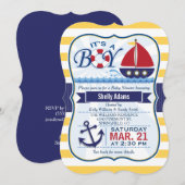 Red, Navy, & Yellow Nautical Sailboat Baby shower Kaart (Voorkant / Achterkant)