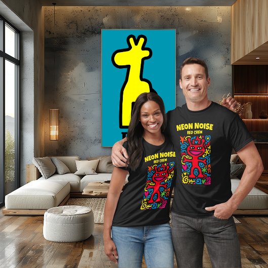 Red Neon Alien - Funky Pop Art Smiling Character T-shirt