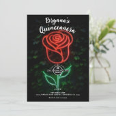 Red Neon Light Glowing Roos Ivy 15 Quinceañera Kaart (Staand voorkant)