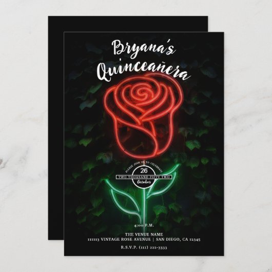Red Neon Light Glowing Roos Ivy 15 Quinceañera Kaart (Voorkant / Achterkant)