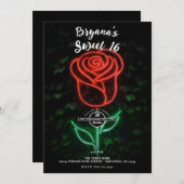 Red Neon Light Glowing Roos Ivy Sweet 16 16th Kaart (Voorkant / Achterkant)