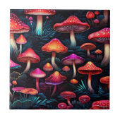 Red Neon Mushrooms - Exclusieve Retro Art Tegeltje (Voorkant)