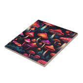 Red Neon Mushrooms - Exclusieve Retro Art Tegeltje (Zijkant)