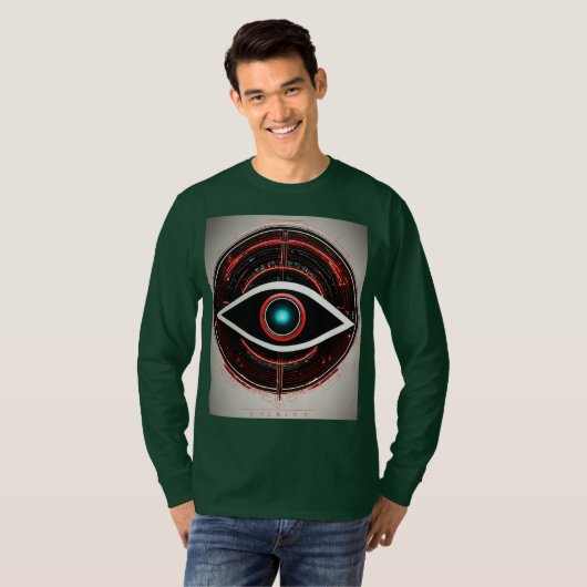 Red Neon Tech Eye: Minimalistische Vector Logo T-shirt (Voorkant volledig)