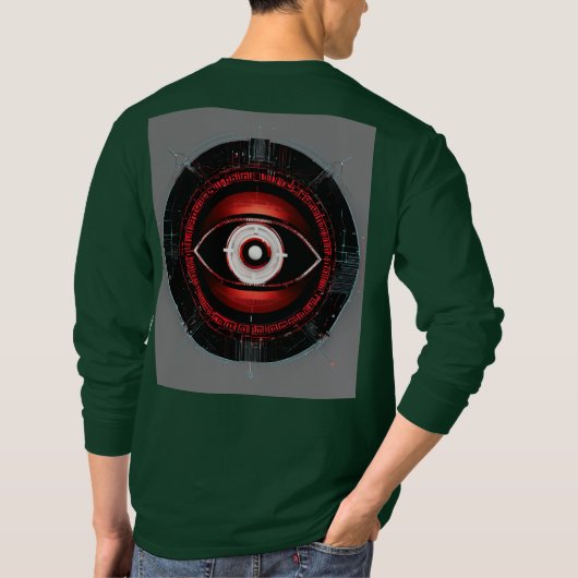 Red Neon Tech Eye: Minimalistische Vector Logo T-shirt (Achterkant)