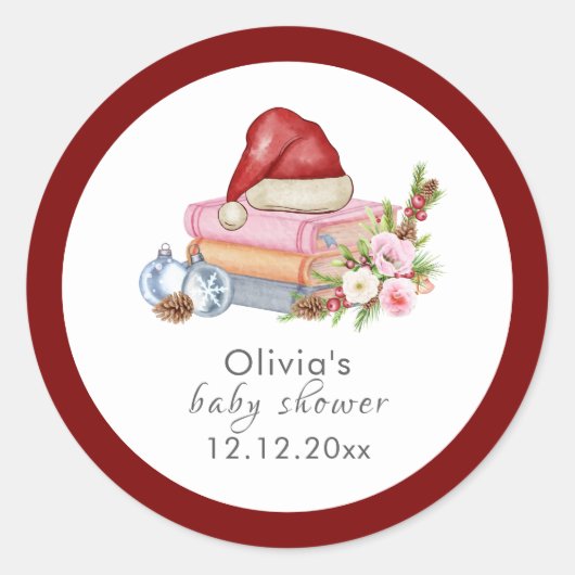 Red New Chapter Begins Winter Floral Baby Shower Ronde Sticker (Voorkant)
