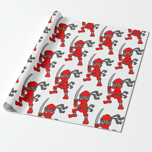 Red Ninja-ontwerp Cadeaupapier (Uitgerold)
