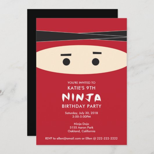 Red Ninja verjaardagsfeestje uitnodiging (Voorkant / Achterkant)