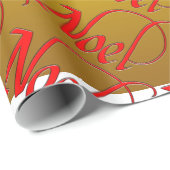 Red Noel op Gold kerstwrapppapier Cadeaupapier (Rol Hoek)