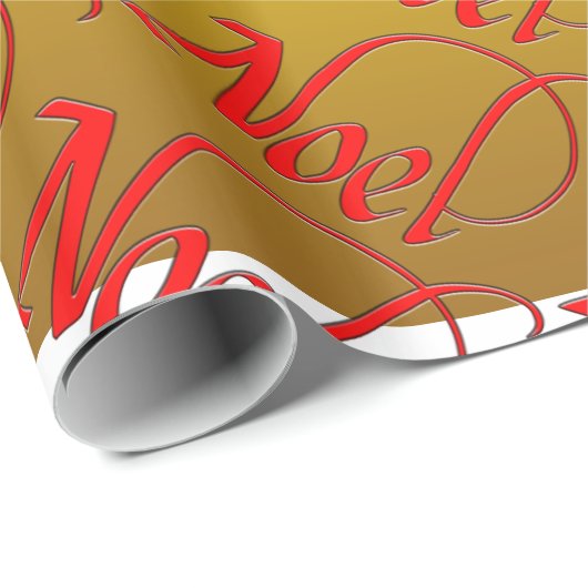 Red Noel op Gold kerstwrapppapier Cadeaupapier (Rol Hoek)