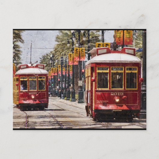 Red NOLA Streetcars Briefkaart (Voorkant)
