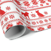 Red Nordic Boston Terrier Dog Christmas Cadeaupapier (Rol Hoek)