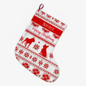 Red Nordic Boston Terrier Dog Christmas Grote Kerstsok (Voorkant (Hangend))