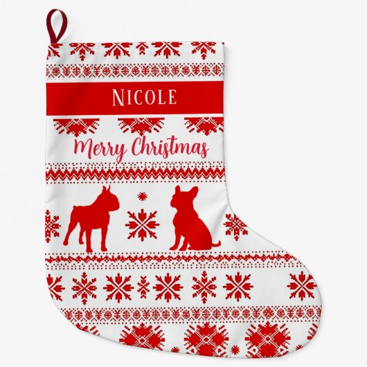 Red Nordic Boston Terrier Dog Christmas Grote Kerstsok (Voorkant)