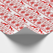 Red Nordic Boxer Dog Christmas Cadeaupapier (Hoek)