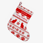 Red Nordic Cat Pattern Christmas Grote Kerstsok (Voorkant (Hangend))