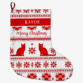 Red Nordic Cat Pattern Christmas Grote Kerstsok (Voorkant)