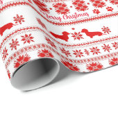 Red Nordic Dachshund Dog Christmas Cadeaupapier (Rol Hoek)