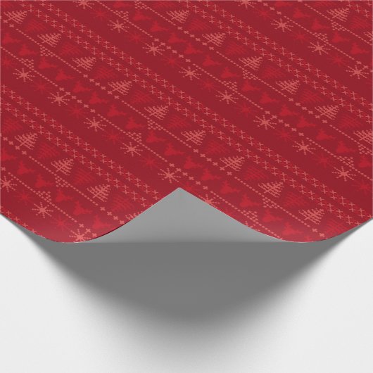 Red Nordic Fair Isle Christmas Wrapping Paper Cadeaupapier (Hoek)
